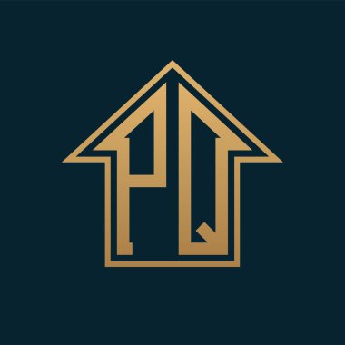 Lüks PQ Logosu - Premium Gayrimenkul için Karanlık Arkaplan Üzerine Zarif Altın Harfler