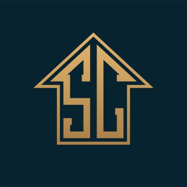 Lüks SC Konut Logosu - Premium Gayrimenkul için Karanlık Arkaplan Üzerine Zarif Altın Harf SC