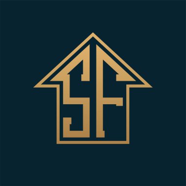 Lüks SF Konut Logosu - Premium Gayrimenkul İçin Karanlık Arkaplan Üzerine Zarif Altın Harf