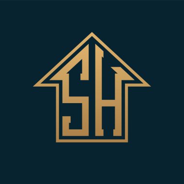 Lüks SH Evi Logosu - Premium Gayrimenkul için Karanlık Arkaplan Üzerine Zarif Altın Harf