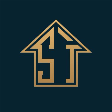 Lüks SI Ev Logosu - Premium Emlak için Karanlık Arkaplanda Zarif Altın Harf