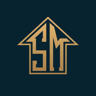Lüks SM Ev Logosu - Premium Gayrimenkul için Karanlık Arkaplan Üzerine Zarif Altın Harfler