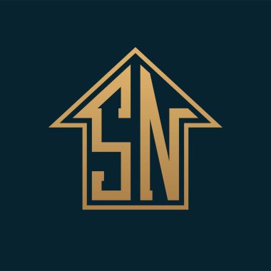 Luxury SN House Logo - Elegant Gold Letter SN on Dark Background for Premium Real Estate clipart