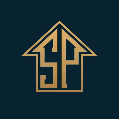 Lüks SP Logosu - Premium Gayrimenkul için Karanlık Arkaplan Üzerine Zarif Altın Harfler