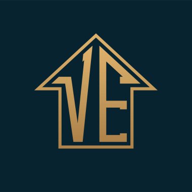 Luxury VE House Logo - Elegant Gold Letter VE on Dark Background for Premium Real Estate clipart