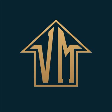 Lüks VM Ev Logosu - Premium Gayrimenkul için Karanlık Arkaplan Üzerine Zarif Altın Harf