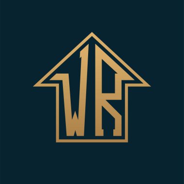 Luxury WR House Logo - Elegant Gold Letter WR on Dark Background for Premium Real Estate clipart