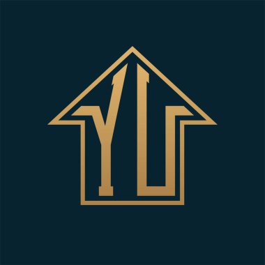 Lüks Ev Logosu - Premium Gayrimenkul için Karanlık Arkaplan Üzerine Zarif Altın Harf YU
