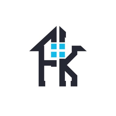 Baş harfleri FK House Logo Tasarımı. Emlak, Emlak ve İşletme Markası Simgesi İkonlu Yaratıcı Mektup FK