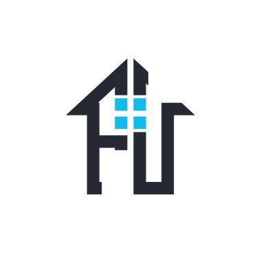 Baş harfleri FU House Logo Tasarımı. Emlak, Mülkiyet ve İşletme Markası Simgesi İkonası ile Yaratıcı Mektup FU