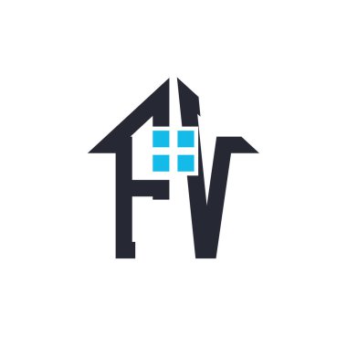 Baş harfleri FV House Logo Tasarımı. Emlak, Emlak ve İş Markası Simgesi İkonlu Yaratıcı Mektup FV