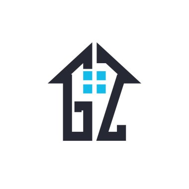 Baş harfleri GZ House Logo Tasarımı. Emlak, Mülkiyet ve İş Markası Simgesi İkonlu Yaratıcı Mektup GZ