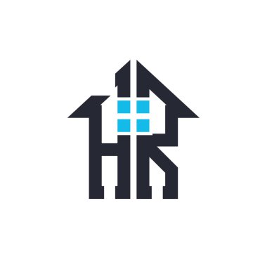 Baş harfleri HR House Logo Tasarımı. Emlak, Mülkiyet ve İşletme Markası Simgesi İkonası ile Yaratıcı Mektup İK