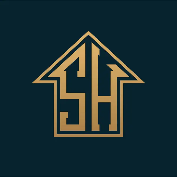 Lüks SH Evi Logosu - Premium Gayrimenkul için Karanlık Arkaplan Üzerine Zarif Altın Harf