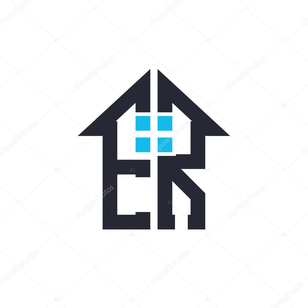 Initials ER House Logo Design. Creative Letter ER with House Icon for Real Estate, Property and Business Branding