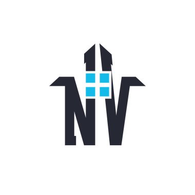 Baş harfleri NV House Logo Tasarımı. Emlak, Mülkiyet ve İş Markası Simgesi İkonlu Yaratıcı Mektup NV