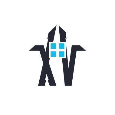 Baş harfleri XV House Logo Tasarımı. Emlak, Mülkiyet ve İş Markası Simgesi İkonlu Yaratıcı Mektup XV