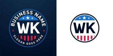 Patriotic WK Logo Design. Letter WK Logo with American Flag and Star, Patriotic Design clipart