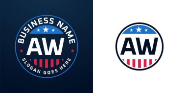 Vatansever AW Logo Tasarımı. Amerikan Bayrağı ve Yıldızı olan AW Mektubu, Vatansever Tasarım