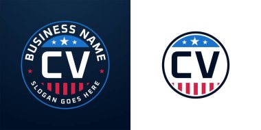 Patriotic CV Logo Design. Letter CV Logo with American Flag and Star, Patriotic Design clipart