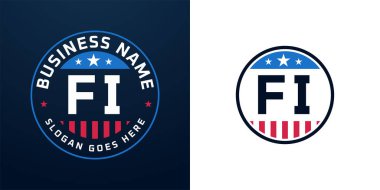 Yurtsever FI Logo Tasarımı. Amerikan Bayrağı ve Yıldızı, Vatansever Tasarım Harfi.