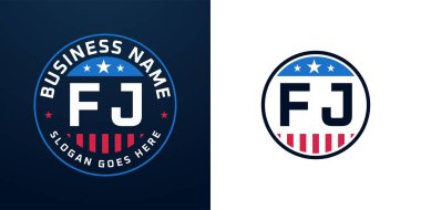 Vatansever FJ Logo Tasarımı. Amerikan Bayrağı ve Yıldızı olan FJ Mektubu, Vatansever Tasarım