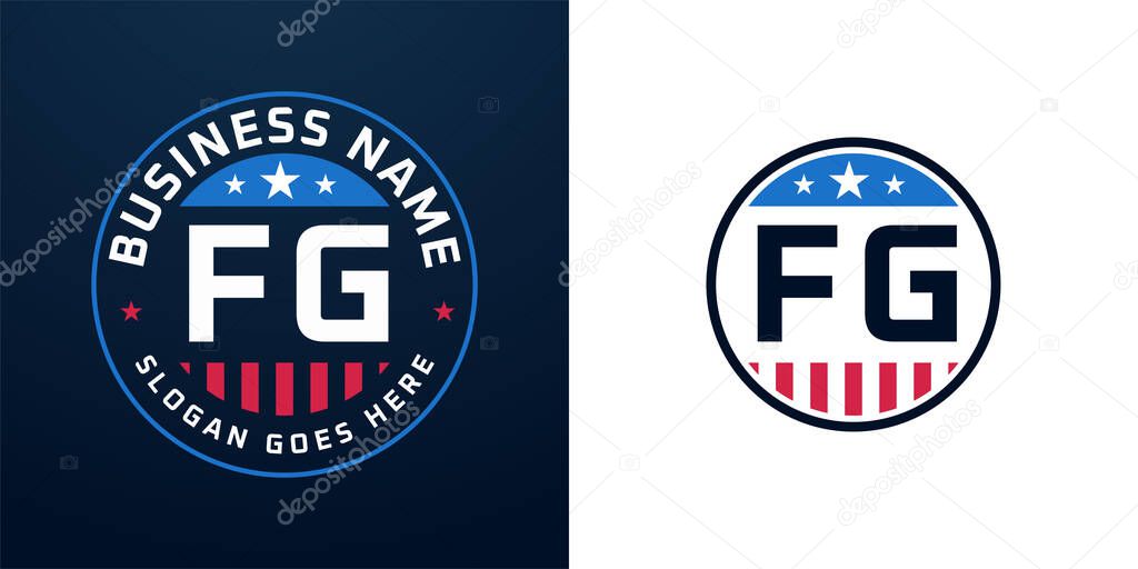 Patriotic FG Logo Design. Letter FG Logo with American Flag and Star, Patriotic Design