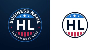 Patriotic HL Logo Design. Letter HL Logo with American Flag and Star, Patriotic Design clipart