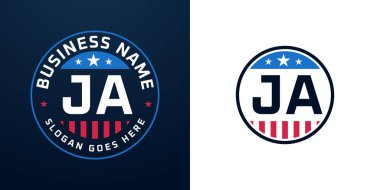 Vatansever JA logo tasarımı. Amerikan Bayrağı ve Yıldızı olan JA Mektubu, Vatansever Tasarım