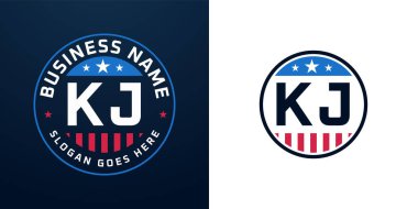 Vatansever KJ Logo Tasarımı. Amerikan Bayrağı ve Yıldızı olan KJ Mektubu, Vatansever Tasarım