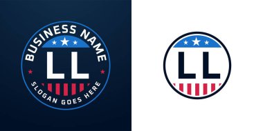 Vatansever LL Logo Tasarımı. Amerikan Bayrağı ve Yıldızı olan II. Mektup: Vatansever Tasarım