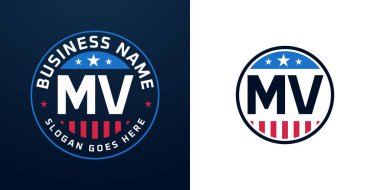 Patriotic MV Logo Design. Letter MV Logo with American Flag and Star, Patriotic Design clipart