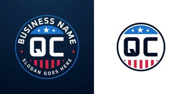 Vatansever QC Logo Tasarımı. Amerikan Bayrağı ve Yıldızı olan QC Mektubu, Vatansever Tasarım