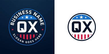 Vatansever QX Logo Tasarımı. Amerikan Bayrağı ve Yıldızı olan QX Mektubu, Vatansever Tasarım