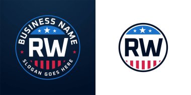 Vatansever RW Logo Tasarımı. Amerikan Bayrağı ve Yıldızı olan RW harfli logo, Vatansever Tasarım
