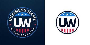 Vatansever UW Logo Tasarımı. Amerikan Bayrağı ve Yıldızı, Yurtsever Tasarımı ile UW Logosu