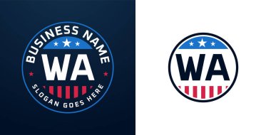 Vatansever WA logo tasarımı. Amerikan Bayrağı ve Yıldızı olan Vatansever Tasarım Mektubu.