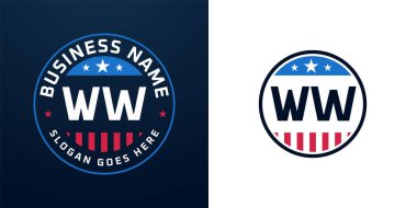 Vatansever WW Logo Tasarımı. Amerikan Bayrağı ve Yıldızı, Vatansever Tasarım Harfi.