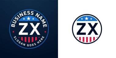 Patriotic ZX Logo Design. Letter ZX Logo with American Flag and Star, Patriotic Design clipart