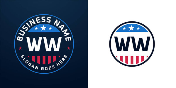 Дизайн времен Второй мировой войны. Логотип WW с американским флагом и звездой, патриотический дизайн