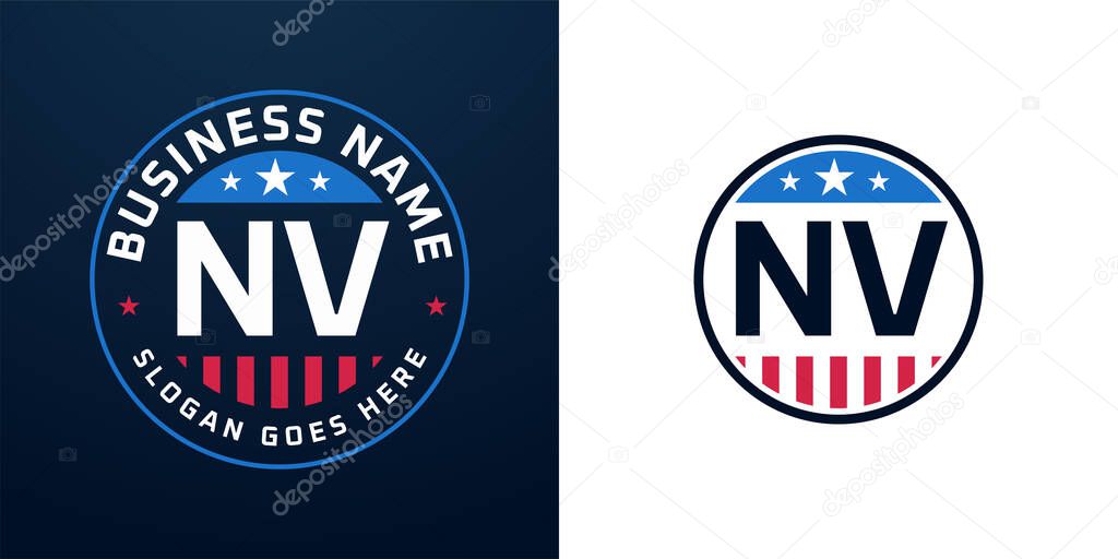 Patriotic NV Logo Design. Letter NV Logo with American Flag and Star, Patriotic Design