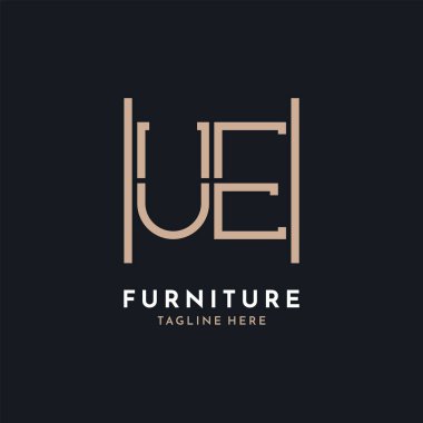 Letter UE Logo Design. Luxury UE Furniture Logo for Interior Decor and Home Decor clipart