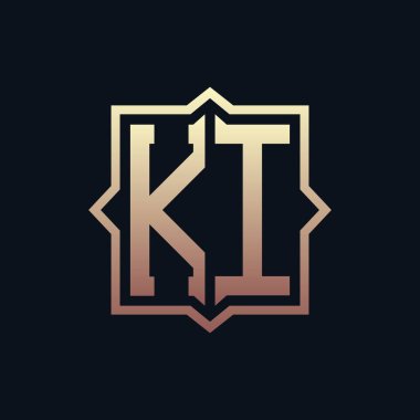 Lüks Baş harfleri KI Monogram Logo Tasarımı. Zarif Amblem Harfi KI İş ve Şirket Kimliği Logosu Tasarımı