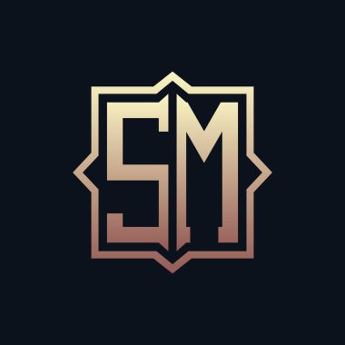 Lüks Baş SM Monogram Logo Tasarımı. Zarif Amblem Harfi SM İş ve Şirket Kimliği Logosu Tasarımı