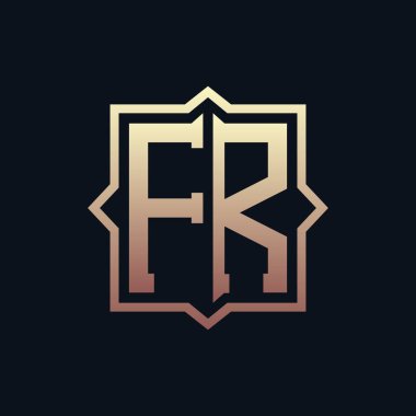 Lüks Baş FR Monogram Logo Tasarımı. Zarif Amblem Harf FR İş ve Şirket Kimliği Logosu Tasarımı