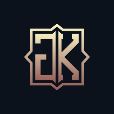 Lüks Baş JK Monogram Logo Tasarımı. Zarif Amblem Mektup JK İş ve Şirket Kimliği Logosu Tasarımı