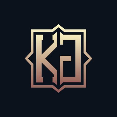 Lüks Baş harfleri KJ Monogram Logo Tasarımı. Zarif Amblem Harfi KJ İş ve Şirket Kimliği Logosu Tasarımı
