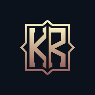Lüks Baş harfleri KR Monogram Logo Tasarımı. Zarif Amblem Harfi KR İş ve Şirket Kimliği Logosu Tasarımı