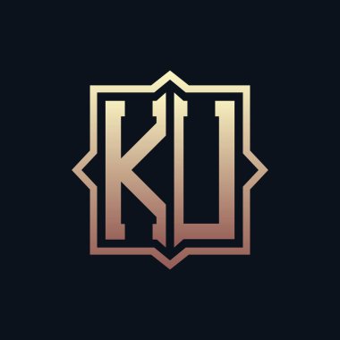 Lüks Baş harfleri KU Monogram Logo Tasarımı. Zarif Amblem Harfi KU İş ve Şirket Kimliği Logosu Tasarımı
