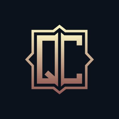 Lüks İlk QC Monogram Logo Tasarımı. Zarif Amblem Mektup QC İş ve Şirket Kimliği Logosu Tasarımı
